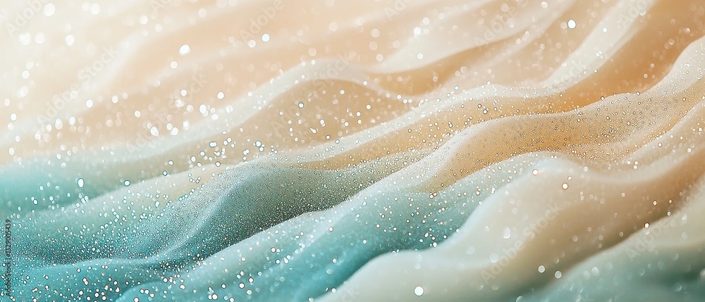 Aufkleber dreamy macro elegance, shimmering particles float over a grainy texture, soft bokeh in gentle cyan a