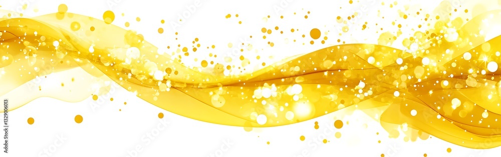 Poster abstract golden wave with sparkling particles on white background banner