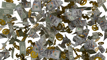 dollars and dollar gold symbol isolated on white