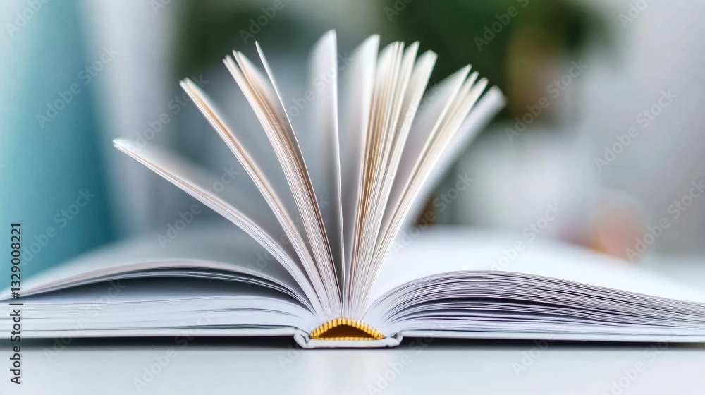 Aufkleber minimalist knowledge flow elegant open book revealing soft-focus digital workspace - creative learni