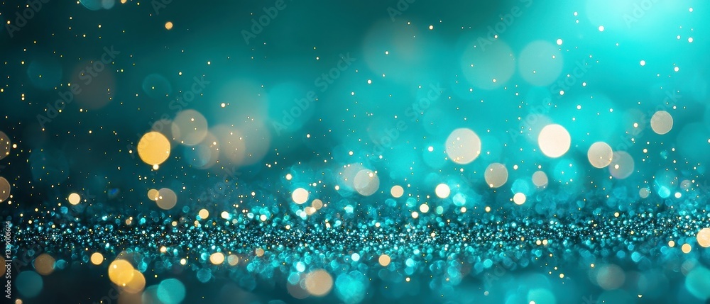 Poster dreamy macro abstraction, shimmering particles dance in soft bokeh, sage green and icy blue waves cr
