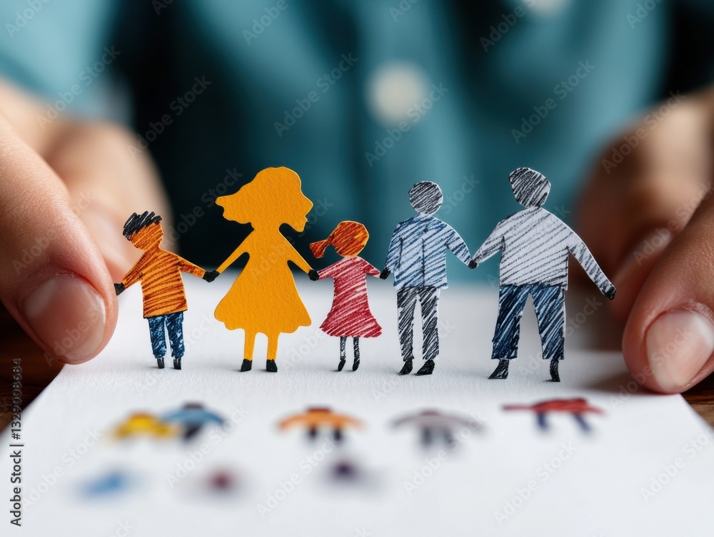 Aufkleber inclusive diversity and empowerment minimalist paper cutout figures representing multicultural conne