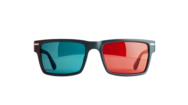 Png of Stylish black frame 3D glasses with blue and red lenses, perfect for an immersive viewing experience on transparent background.