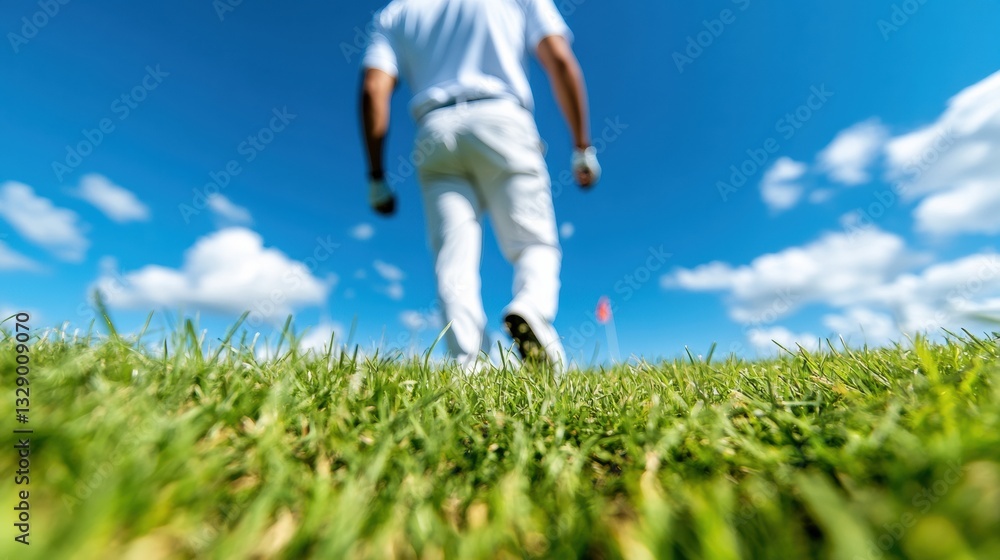 Poster minimalist wellness golf experience dynamic low-angle performance capture of athletic precision on v