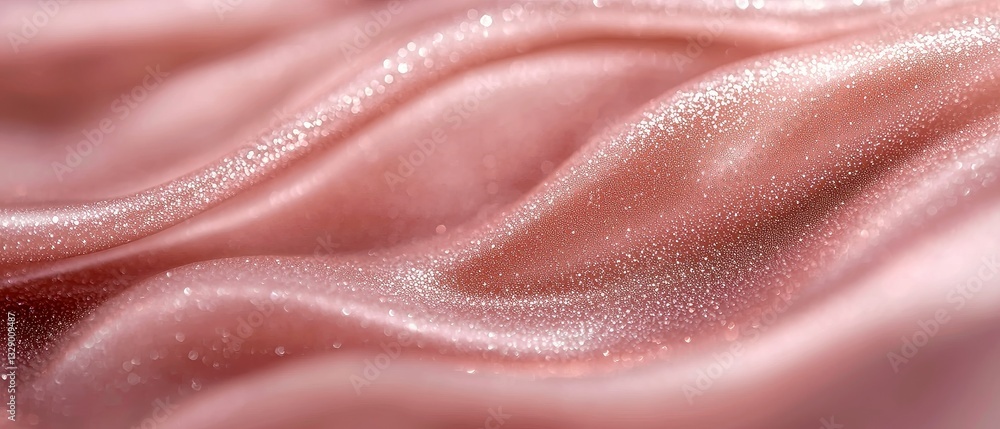 Poster dreamy rosewood pink waves, shimmering particles dance across a grainy textured backdrop, creating a