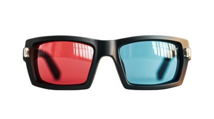Png of Stylish 3D glasses featuring vibrant red and blue lenses, perfect for immersive viewing experiences on transparent background.