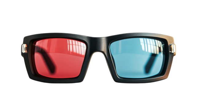Png of Stylish 3D glasses featuring vibrant red and blue lenses, perfect for immersive viewing experiences on transparent background.
