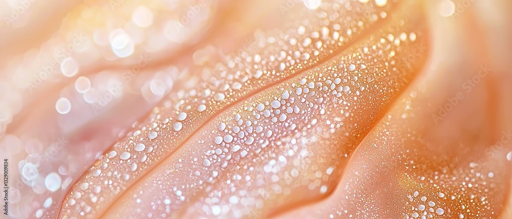 Poster dreamy macro elegance, an ethereal backdrop of grainy texture with shimmering pale peach and soft go