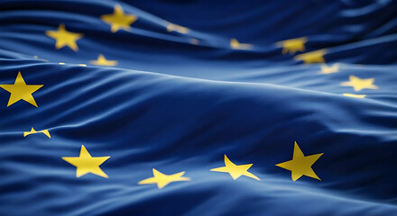 Banner with the Flag of the European Union fluttering softly with wavy movements.Use it for national day and country occasions concept. AI generated. Copy space