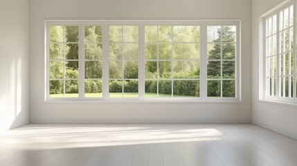 Fototapeta premium A large room with a lot of windows and a lot of natural light. The room is empty and has a very clean and bright appearance