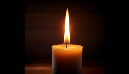 A single bright candle flame illuminates the center of a completely dark room, creating a striking contrast between light and shadow, evoking a sense of solitude and calm.
