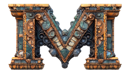 Decorative letter M with intricate design elements