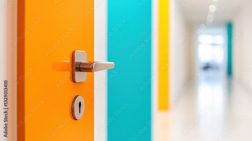 Fototapete smart access design vibrant color-block security panel with minimalist door handle - innovative work