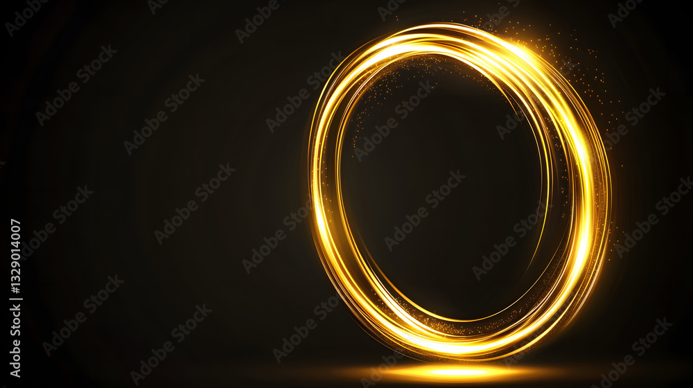 Poster golden circle frame with glitter effect, abstract magic light effect design element