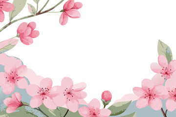Fototapeta premium Delicate Pink Watercolor Flowers Spring Blossom Floral Frame Border Design