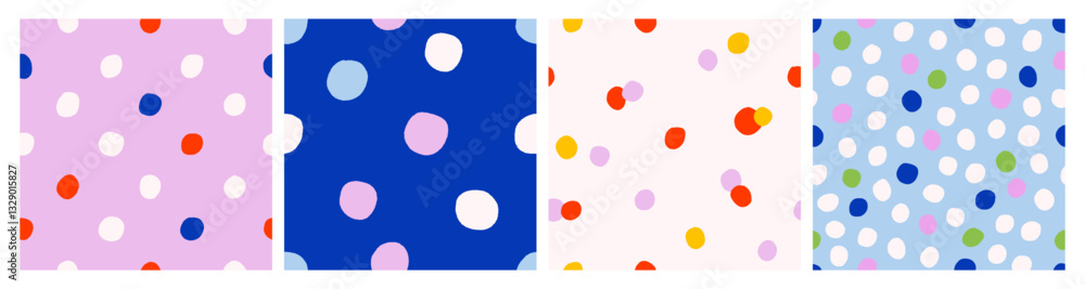 Poster seamless polka dot patterns in modern style, set. colorful random spots, playful trendy background d