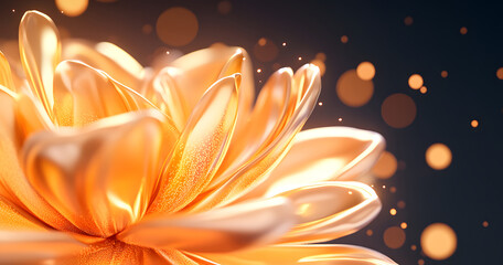 Golden flower close-up 3d illustration, abstract flower PPT poster main visual background