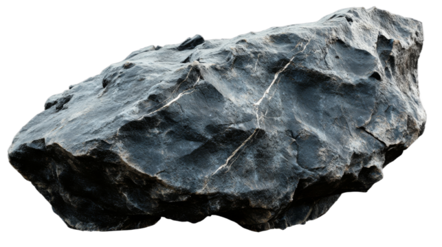 Large black rock with unique texture and shape