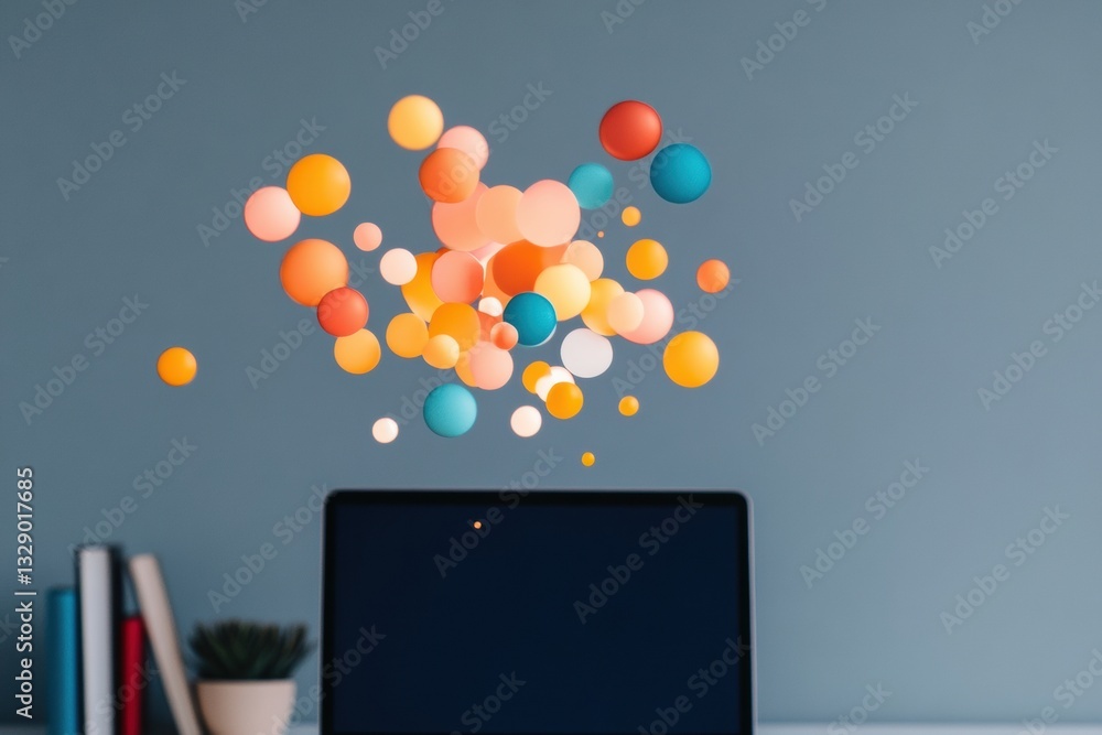 Poster minimalist digital creativity vibrant sphere visualization transforming workspace aesthetics with pl