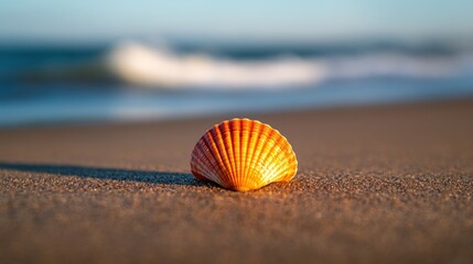 Seashell on sandy beach at sunrise (1)