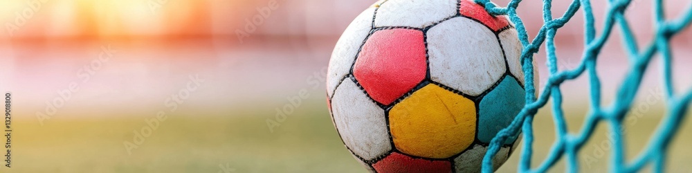 Aufkleber dynamic sports performance visualization vibrant soccer ball in high-resolution goal net, capturing 