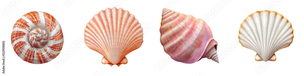 Poster a diverse assortment of colorful and decorative seashells featuring spiral patterns ridges and iride