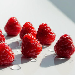 raspberries on white background