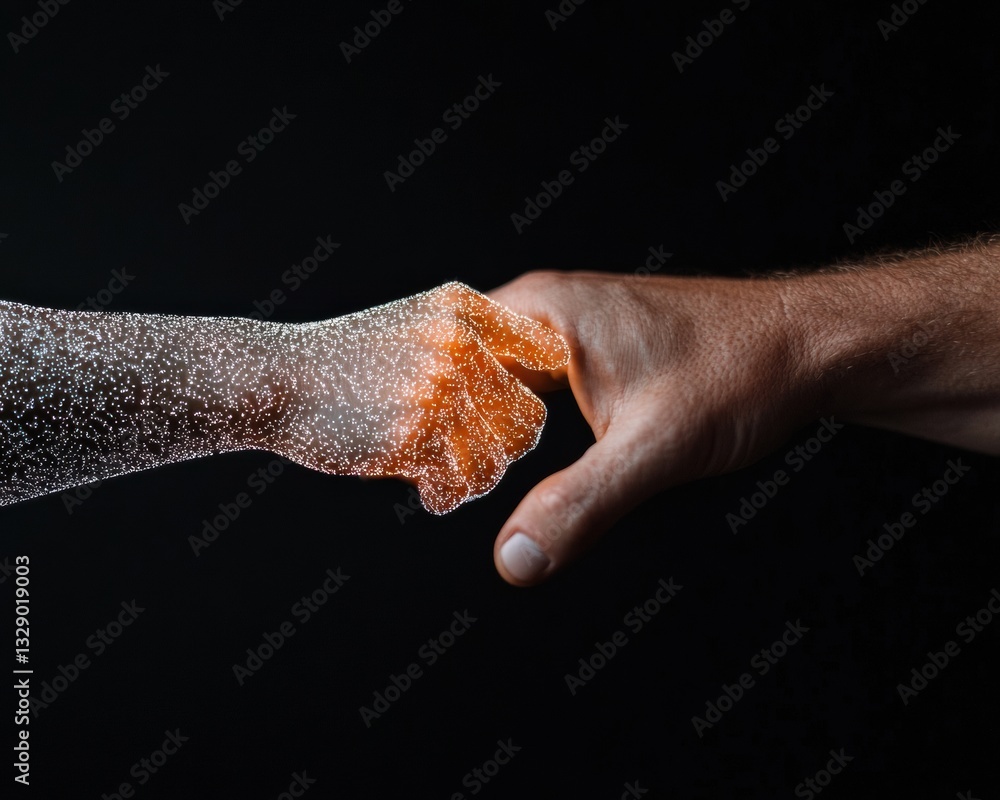 Poster Cybernetic Fusion Digital Handshake of Technological Convergence - Visionary AI and Human Interaction Exploring Empathetic Machine Learning Design