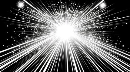 Fototapeta premium Bright white light burst explosion on black background.