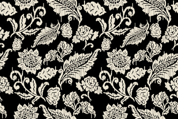 Ikat floral paisley embroidery seamless pattern on background. Ikat ethnic flower oriental pattern traditional. Aztec style abstract vector illustration. design for ikat floral fashion fabric,clothing