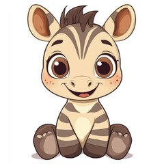 An adorable illustration of a cartoon zebra cub with large eyes
