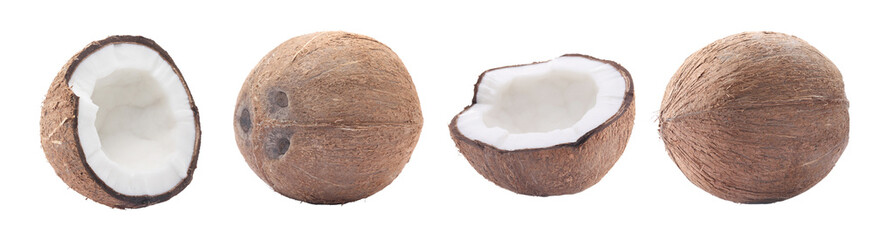 Set of fresh coconuts isolated on white