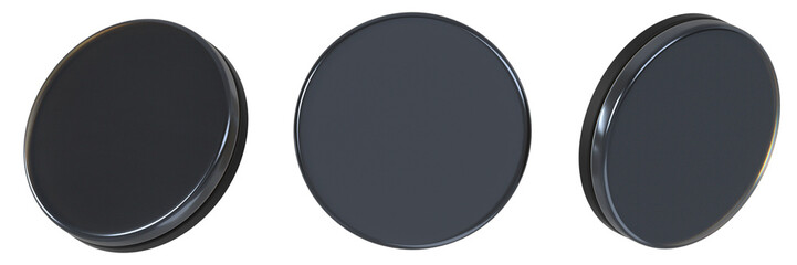 3D rendered black round glass coasters with sleek modern design and glossy reflective finish 3D shape