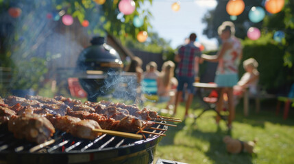 meat on a barbecue during a party