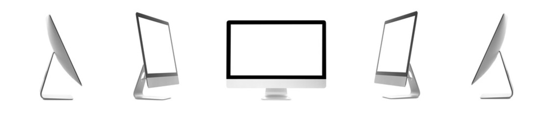 Computer monitor with blank screens isolated on white, collage