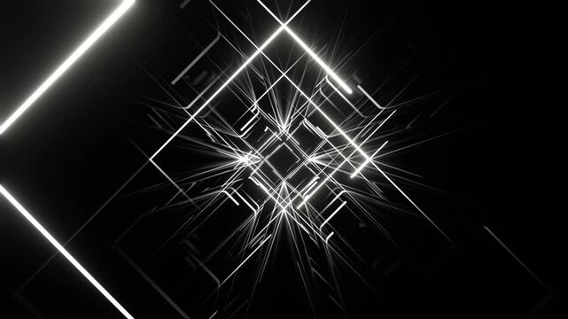 White Seamless Neon Squares on Mirror Background VJ Loop in 4K