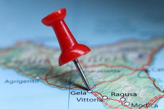 Gela, Sicily, Italy pin on map, Sicilia