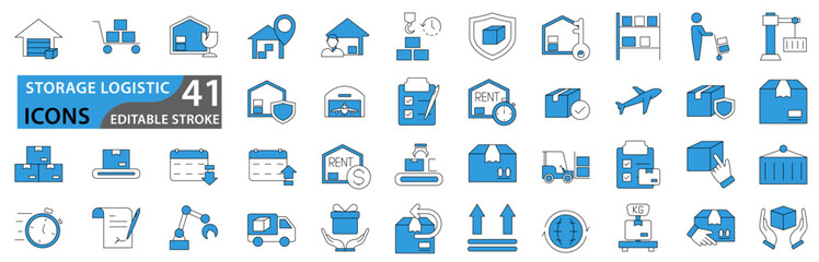 Logistics warehouse icons set. storage icons. Terminal logistic icon collection. Line with editable stroke