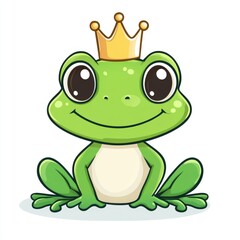 Obraz premium A Cartoon Frog Wearing a Golden Crown and Smiling