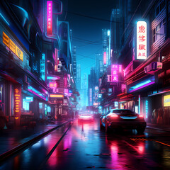 Cyberpunk street with neon lights 