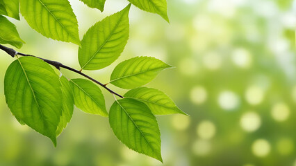 Spring's fresh green leaves, framed by a bokeh effect in the background