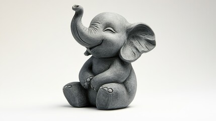 A majestic elephant statue crafted from gray stone sits elegantly on its hind legs. With crossed front legs and head gently resting down, it exudes tranquility and grace in every smooth detail