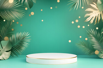 3D rendering still life product display stand, green plant e-commerce product stand background material