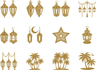 Collection of Ramadan Kareem Islamic Lantern and Palm Tree Icons