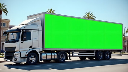 truck on the road, green screen, suitable for ads