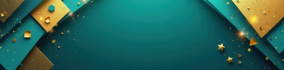 Overlapping teal, gold geometric shapes on deep blue backdrop, surface, polygon, abstract art