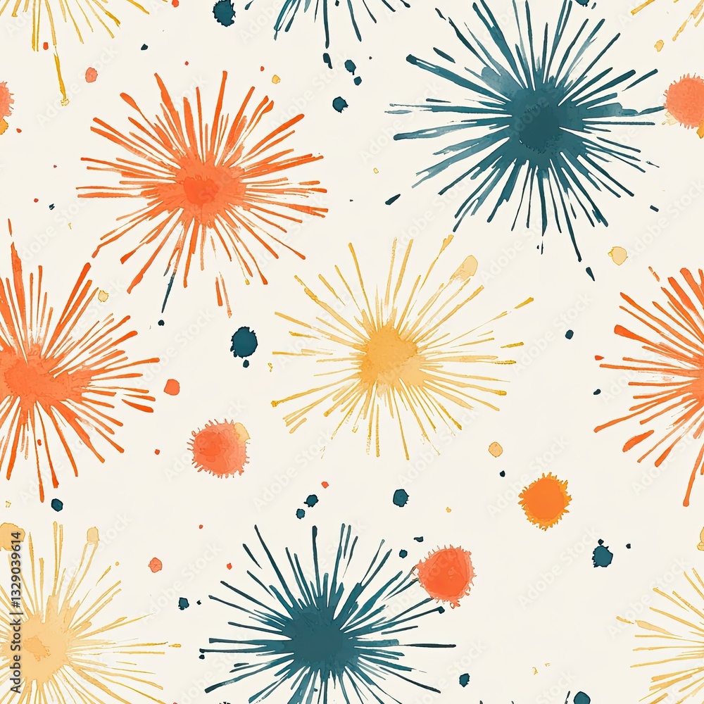 Poster seamless watercolor starburst pattern organic flowing rays design for textile web and print projects