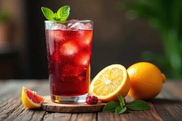 Refreshing red wine and cola mix, served chilled with citrus and herb , background, kalimotxo recipe