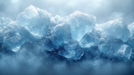 melting ice on a blue background