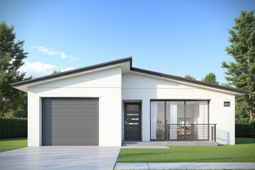 rendering of single story house with garage